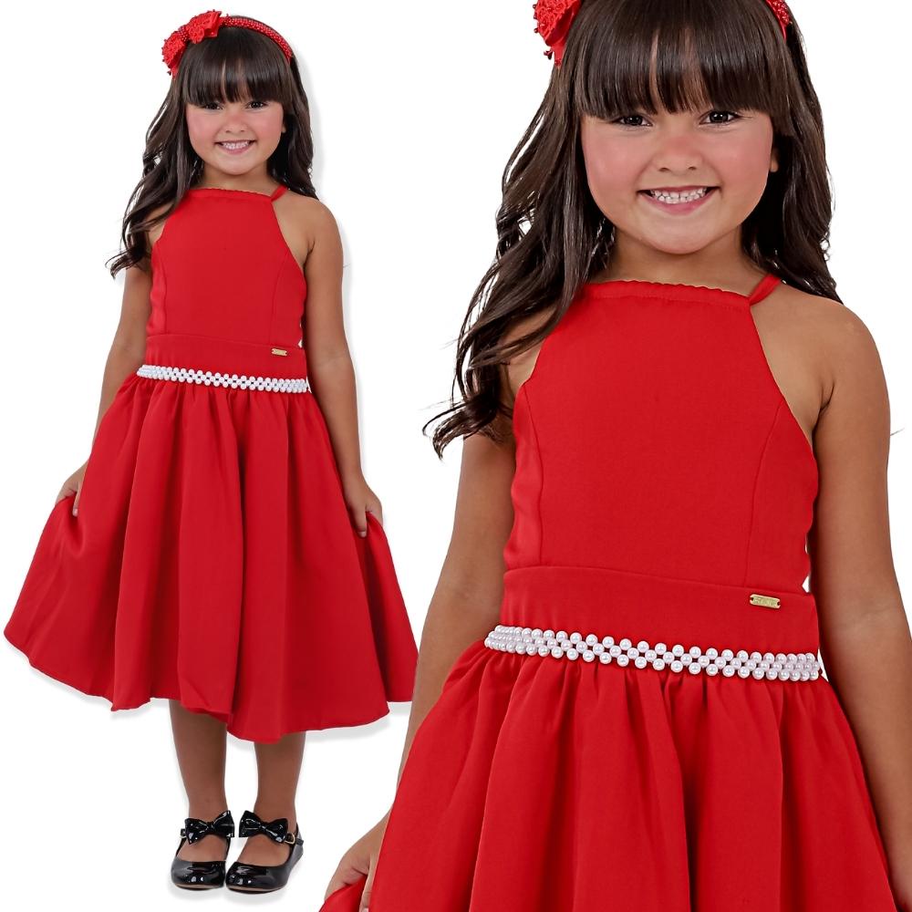 Vestido Infantil Vermelho Social Rodado Luxo Festa Princesa Pérolas Natal  Ct7504vermelho06anos | Roupa Infantil para Menina Nunca Usado 91830276 