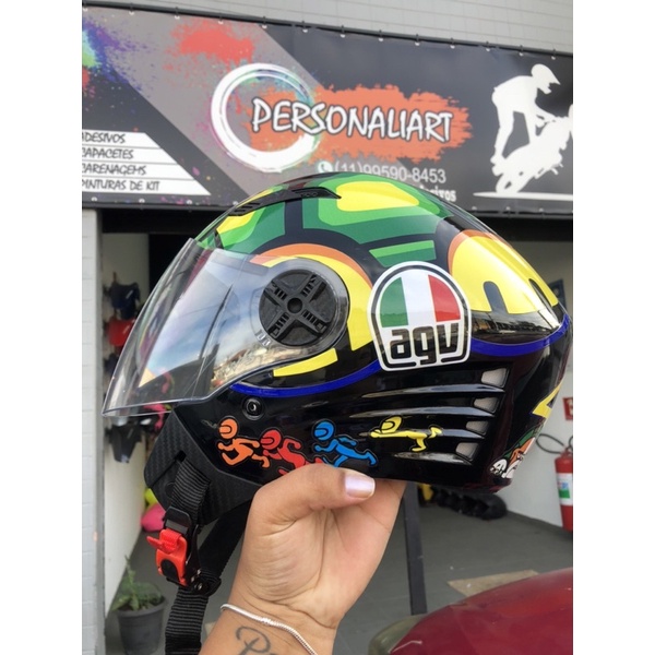 CAPACETE FW3 ABERTO ADESIVADO AGV TARTARUGA.