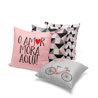 Kit 4 capas de almofadas geométrica rosa e preto
