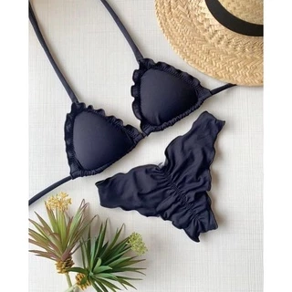 Biquini Moda Praia Feminina Conjunto de Biquini Cortininha Lisa. em Oferta na Shopee