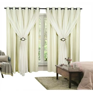 Cortina Corta Luz 4,00m X 2,30m 100% Blackout Com Voil Palha Para Sala Ou Quarto Para Varão Simples