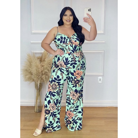 Macacão estampado 2024 plus size