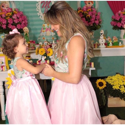 Vestidos florais femininos para mãe e filha, vestido igual, roupas