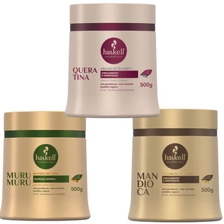 Kit Cronograma Capilar Haskell Cabelos Ressecados e Danificados Máscaras Murumuru 500g, Mandioca 500g e Queratina & Provit B5 500g