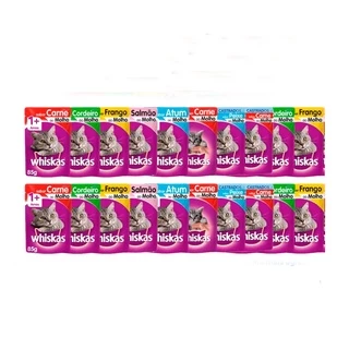 Whiskas Sachê para Gato 85g Sabores Adultos e Filhotes Carne, Peixe, Atum, Cordeiro, Frango, Salmão
