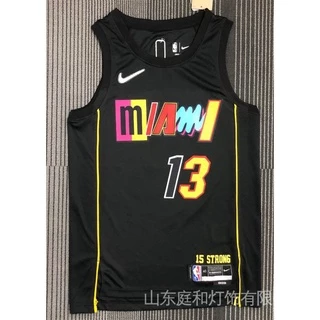 4Kve Prensado A Quente 2022 Nova Camisa N-BA Miami Heat 13 # Adebayo 75th city edition De Basquete Preta