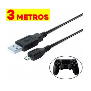 Cabo Controle Ps4 Carregador Turbo Usb 3.0 Reforçado Carga Rápida Grande 3 Metros