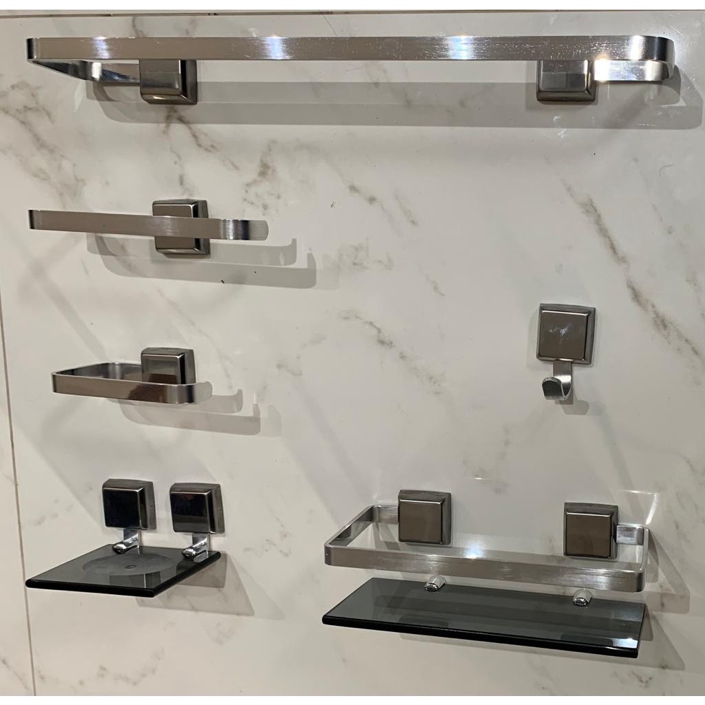 1 Kit Para Banheiro Luxo de Alumínio 6 Peças Fumê (ps35)