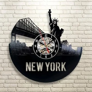 New York Nova Iorque 01 - Relógio Disco De Vinil Decoração