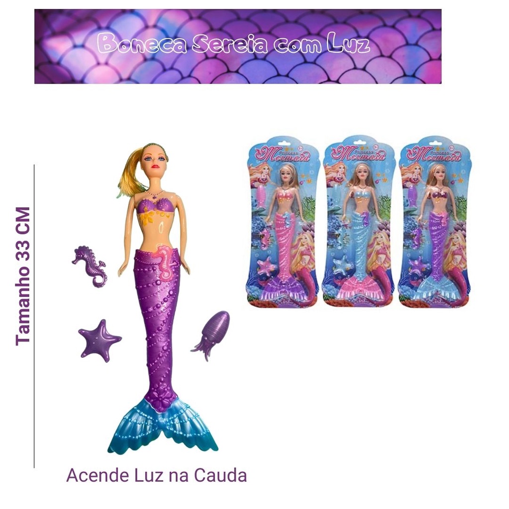 Boneca Barbie Sereia C/ Luz Arco-íris Cauda Acende Na Água