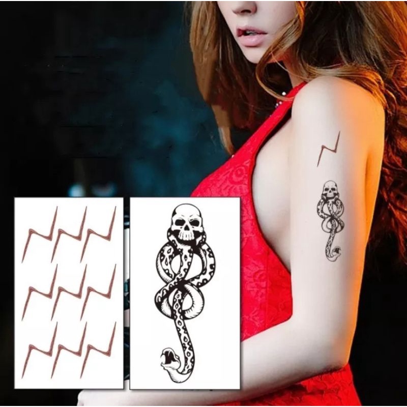 Tatuagem Fake Temporária Comensal da morte Harry Potter Cicatriz Horcrux Relíquias da Morte Lord das trevas Valdemort Sonserina Cosplay