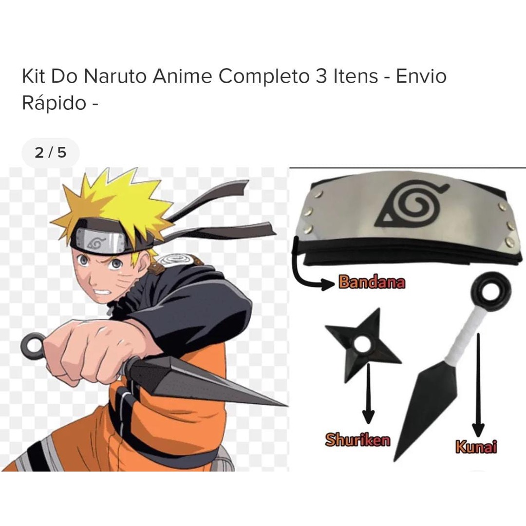 Kit Naruto Acessórios C/ 6 Shurikens 6 Kunais E 1 Bandana