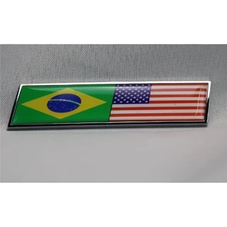 Emblema Adesivo Alto Relevo 3d Escudo Brasil com Eua Usa Cromado