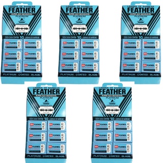 5 Cartelas Lâmina Para Barbear Feather Platinum Aço Inoxidável Com 60un Cada