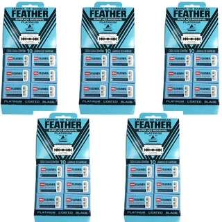 5 Cartelas Lâmina Para Barbear Feather Platinum Aço Inoxidável Com 60un Cada