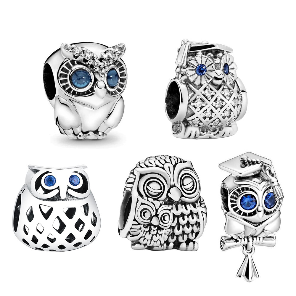 Fit Encantos Pulseira Pan Jóias De Prata Banhado A Prata Bonito Espumante Coruja Charme Frisado Mulheres Jóias Diy Berloque