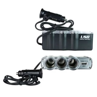 (Ref:21-42) Extensão Tripla Para Tomada Veicular 12v ou 24v com USB GPS Celular