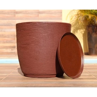 Vaso para Planta Em Polietileno Redondo Bojo Escovado N2 37X31 com Prato Coletor