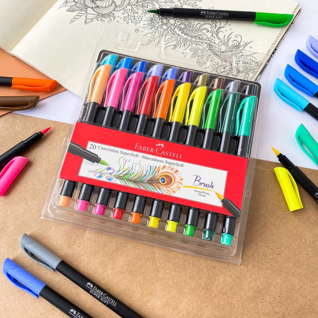 Canetinha Hidrográfica Faber-Castell SuperSoft BrushPen 20/10/6 Cores ( Ideal para Lettering)