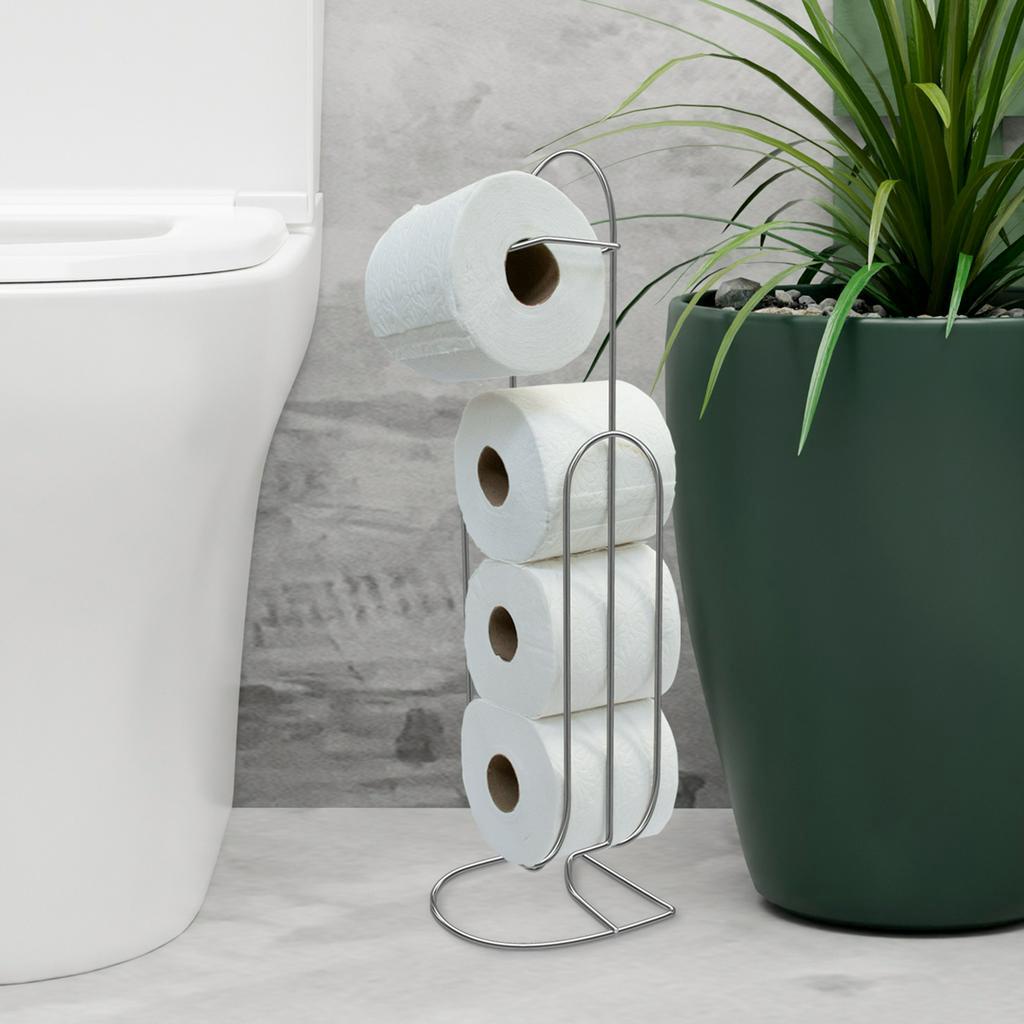 Suporte Porta Papel Higiênico De Chão Luxo Cromado, Branco ou Preto Promoção