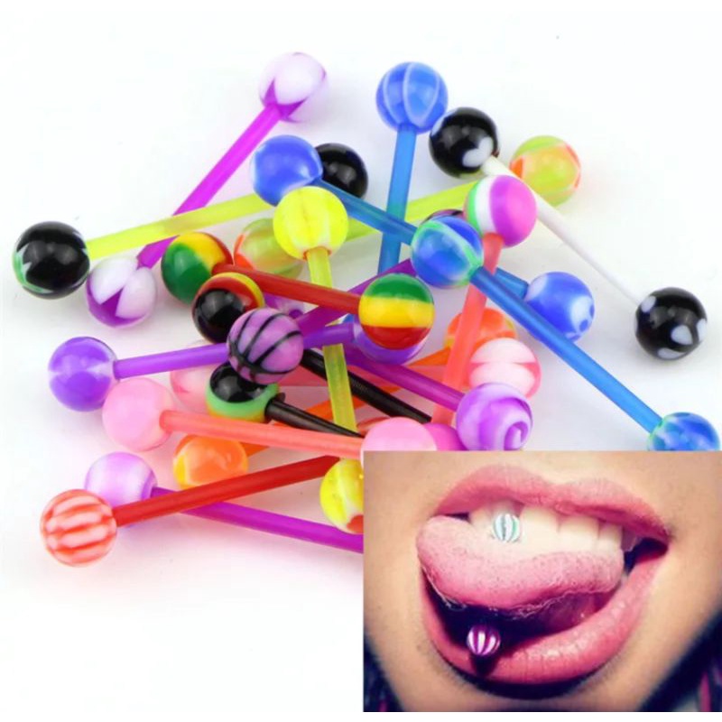 2 Piercing Per Lingua Bianchi | Barra Flessibile 16mm | Bioplast Anallergico | Acrilico - Foto 8