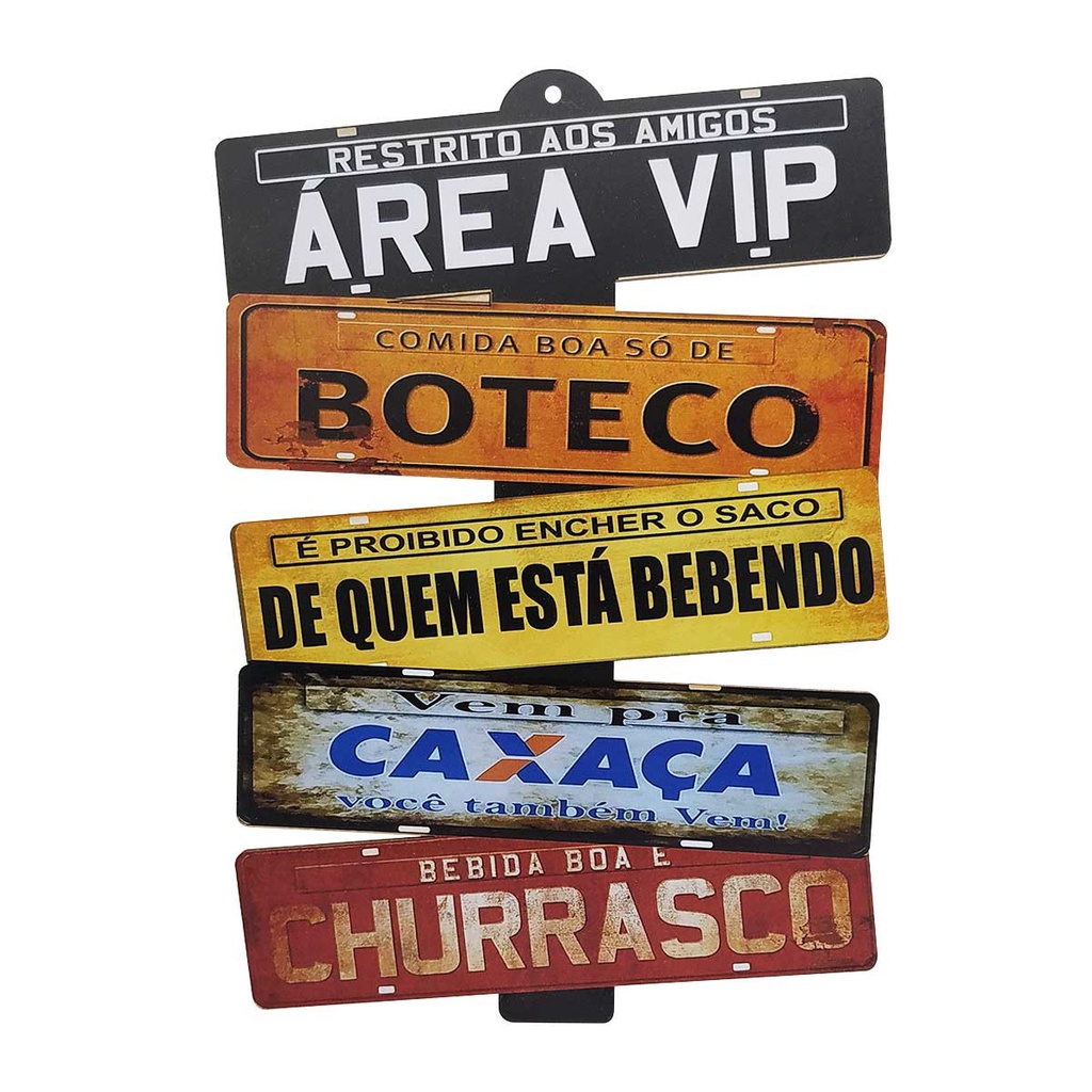 Placas Decor Área Vip com 5 Plaquinhas Boteco 20x30 Mdf Adesivado