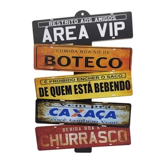 Placas Decor Área Vip com 5 Plaquinhas Boteco 20x30 Mdf Adesivado