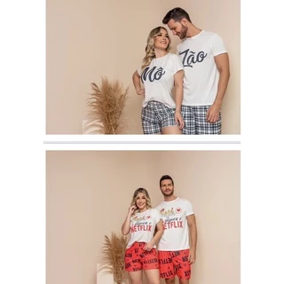 kit casal pijamas feminina e masculino personalizado roupa de dormir