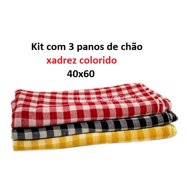 Kit 3 panos de chão saco xadrez básico de alta absorção - Filó Modas - Pano  - Magazine Luiza
