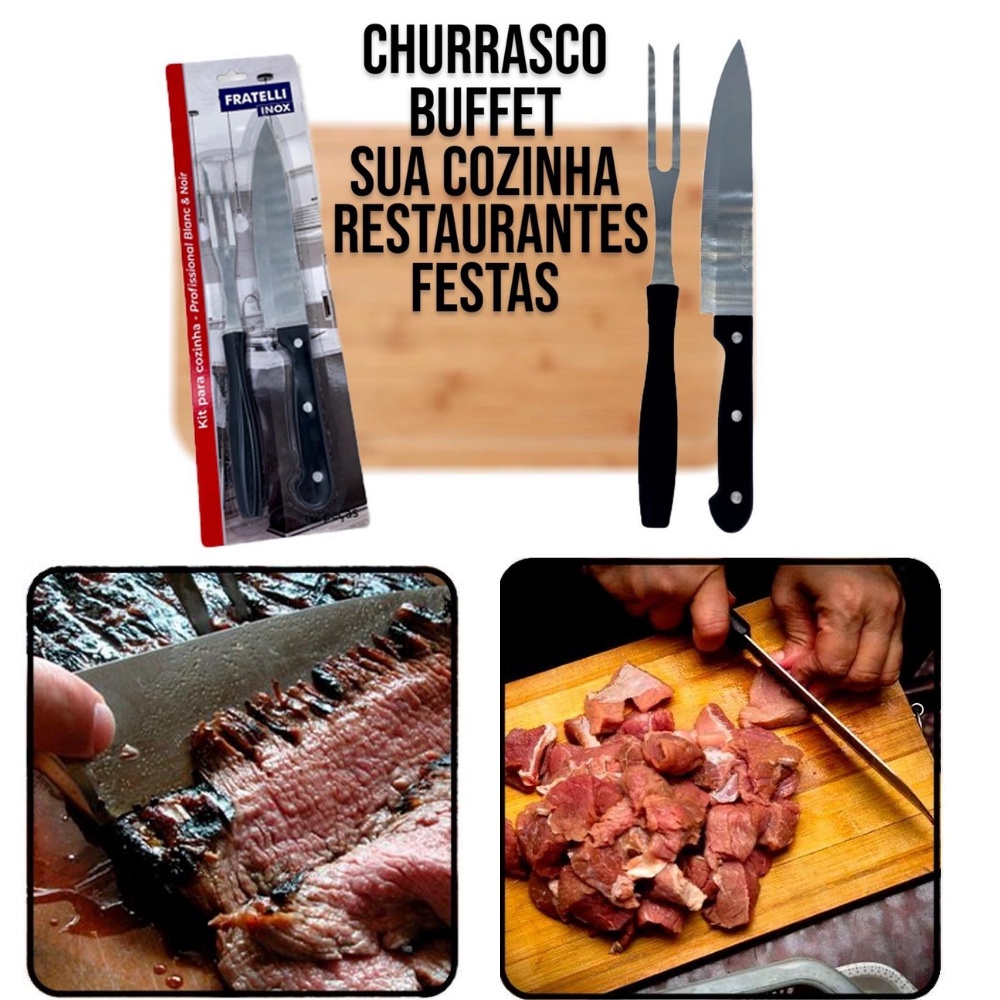 Kit Churrasco 2 Peças Profissional Faca e Garfo Blanc & Noir