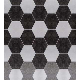 Papel De Parede Geometrico Hexagonal Com Detalhes Preto E Cinza Para Sala Quarto