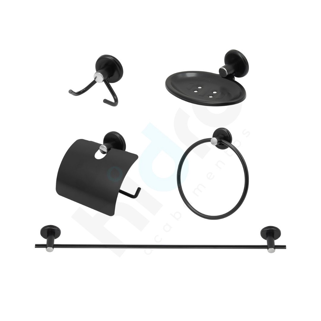 Kit Acessórios Para Banheiro Preto Fosco 5 Peças