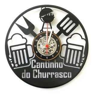 Área de Churrasco - Relógio Disco De Vinil Decoração