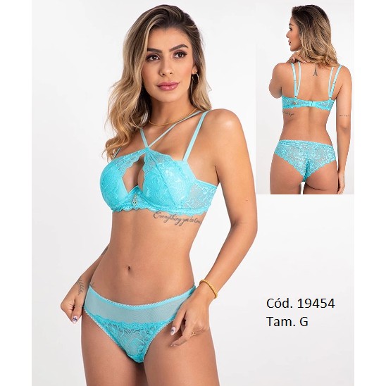 Duzani Lingerie - Conjunto Luxuoso de Calcinha e Sutiã Lupino - 19454A Tam  G/46 - Azul Turquesa