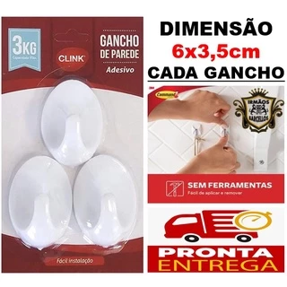 Kit 3 Gancho De Parede Adesivo Com 3 Peças 6cm Branco Suporta Até 3KG - Adesivo De Parede - Clink
