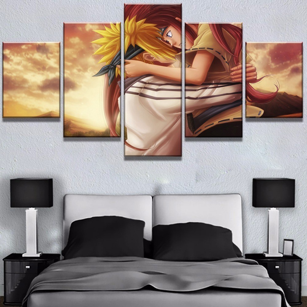 Quadro Decorativo Mosaico 5 peças Anime Naruto Kushina e Minato