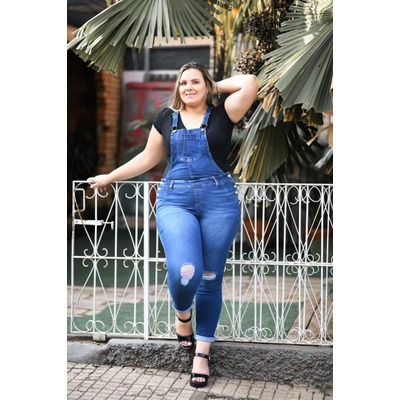 Jardineira Jeans Plus Size Wide Leg