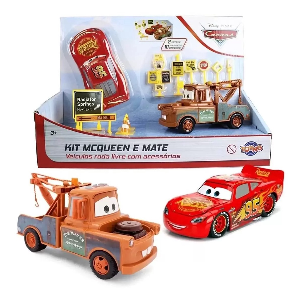 Kit Carros com 2 Carrinhos Relâpago Mcqueen Tow Mater Toyng