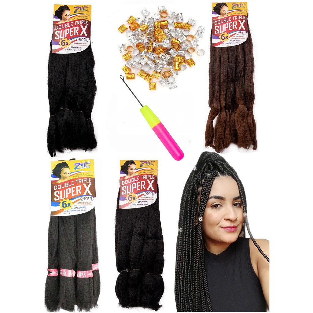 2 Cabelos Jumbo Super-X/Mega-X Jumbão Para Tranças 2pcts = 800g + 1 Agulha + 10 ANÉIS