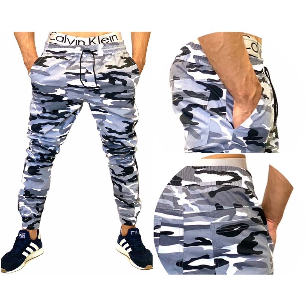 Calça jogger best sale camuflada cinza