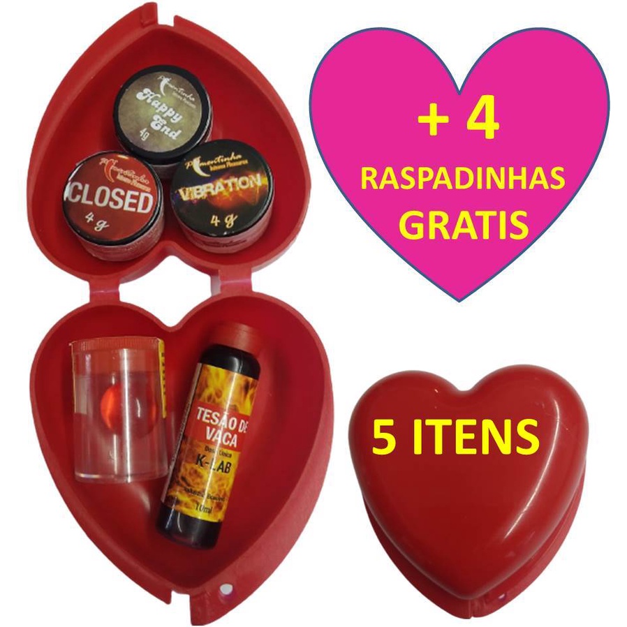 Kit Erotico Coração C/ 5 Produtos Eróticos bolinhas tesao de