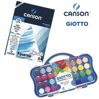 Kit Aquarela Giotto 36 Cores + Bloco Aquarela Canson + 2 Pincéis