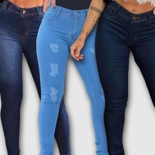 kit 4 Calças Jeans Feminina Skinny Cós Alto que empina Hot Pants