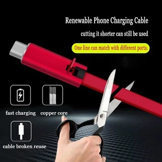 Cabo USB Ajustável Carregador De Celular Recarregável Para Cortar Reparo Rápido IOS Android Tipo C Linha Reutilizável Telefone
