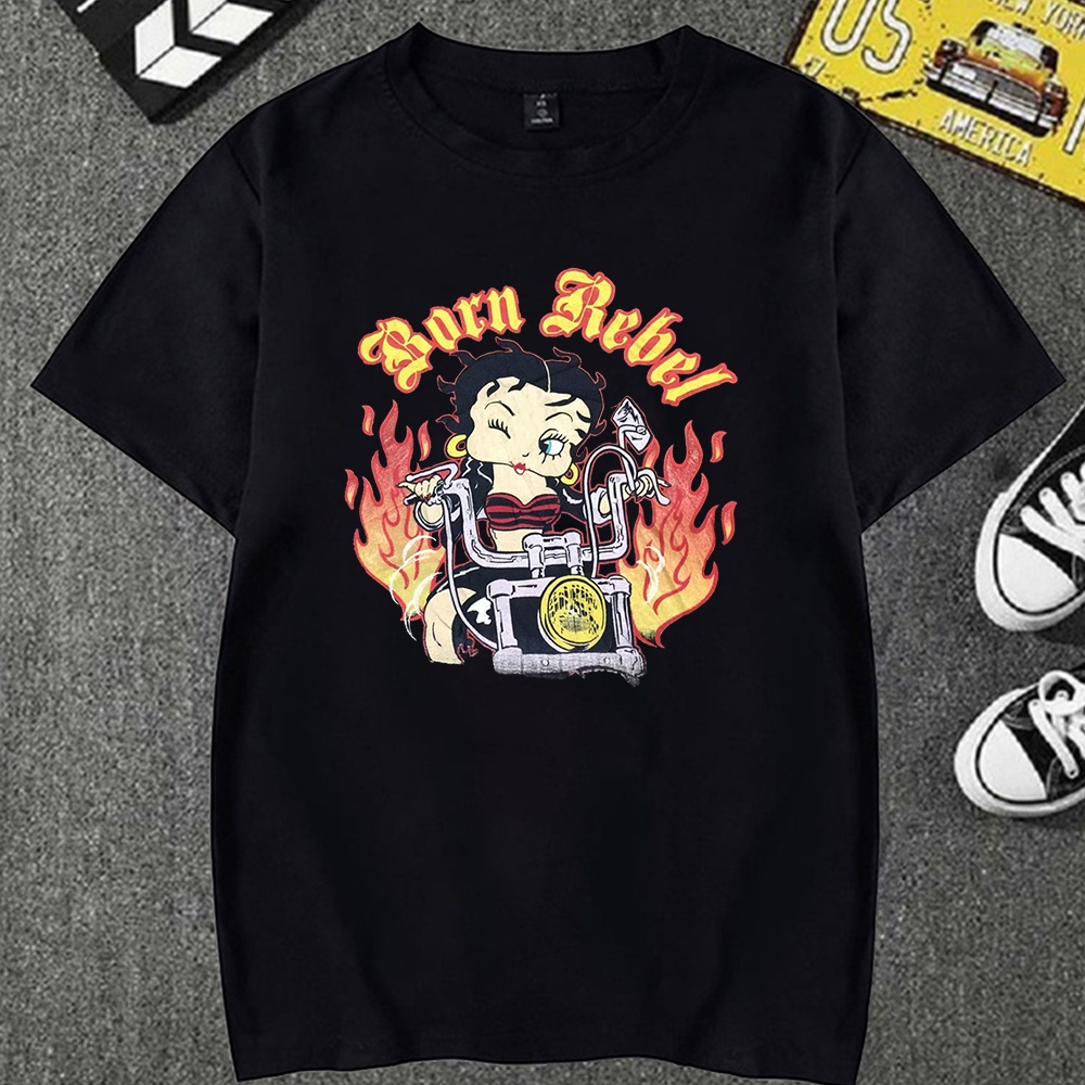Camiseta Basica Camisa Betty Boop Born Rebel Fire Desenho Vintage Moda Unissex Shopee Brasil