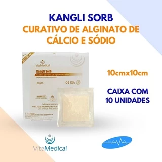 Kangli Sorb - Curativo De Alginato De Cálcio e Sódio 10cmx10cm - 10 Unidades - Vita Medical