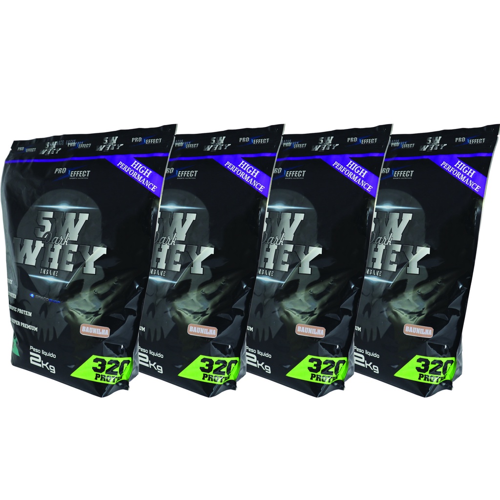 Kit 3 Whey Protein 5w Dark Insane 2kg Pró Effect + Glutamina 300g