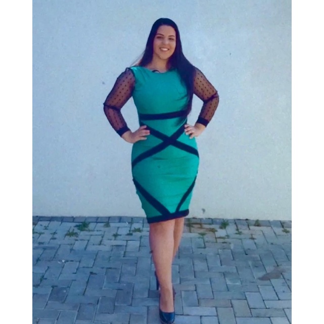 Vestido verde hot sale com preto