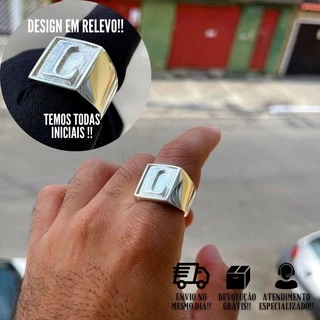 Anel Masculino de Prata 925 Dedeira com Letra L em Relevo Banhado em Oferta na Shopee