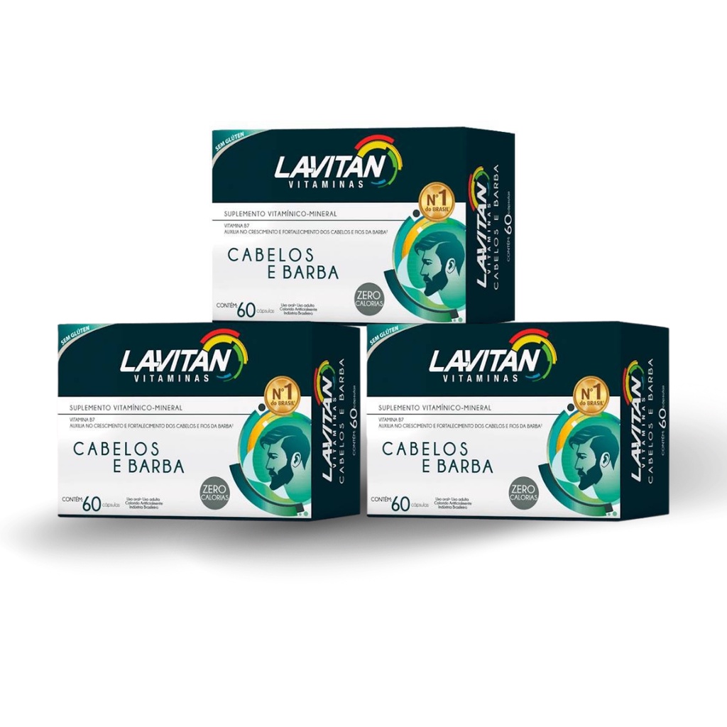 Lavitan Mais Hair Men 60caps Queda Intensa (Cabelos E Barba) - Kit 3 unidades